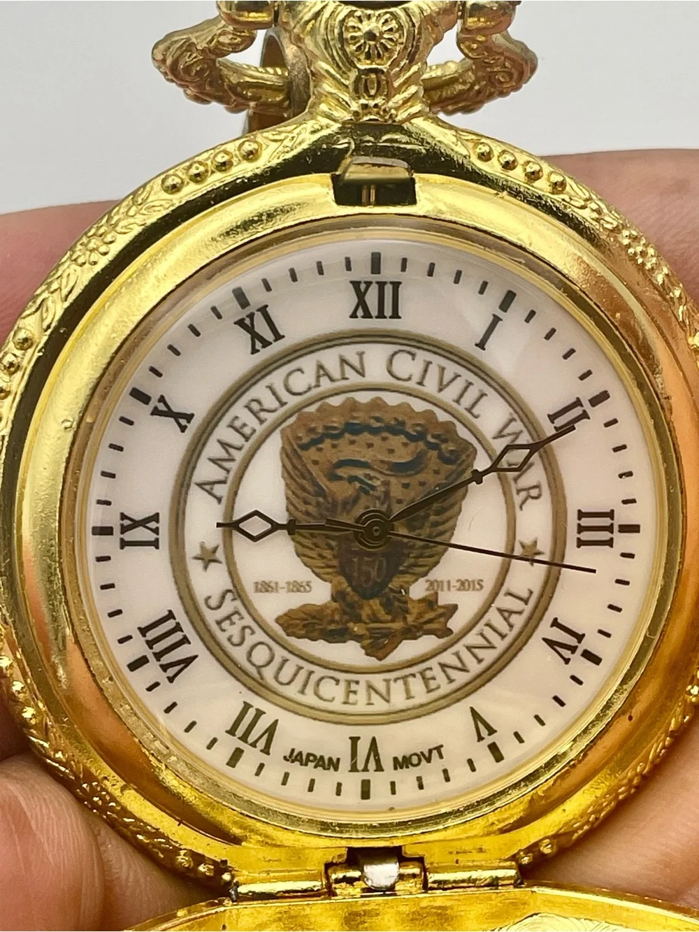 Gold Pocket Watch with 13 inch Chain - American Civil War Sesquicentennial Dial